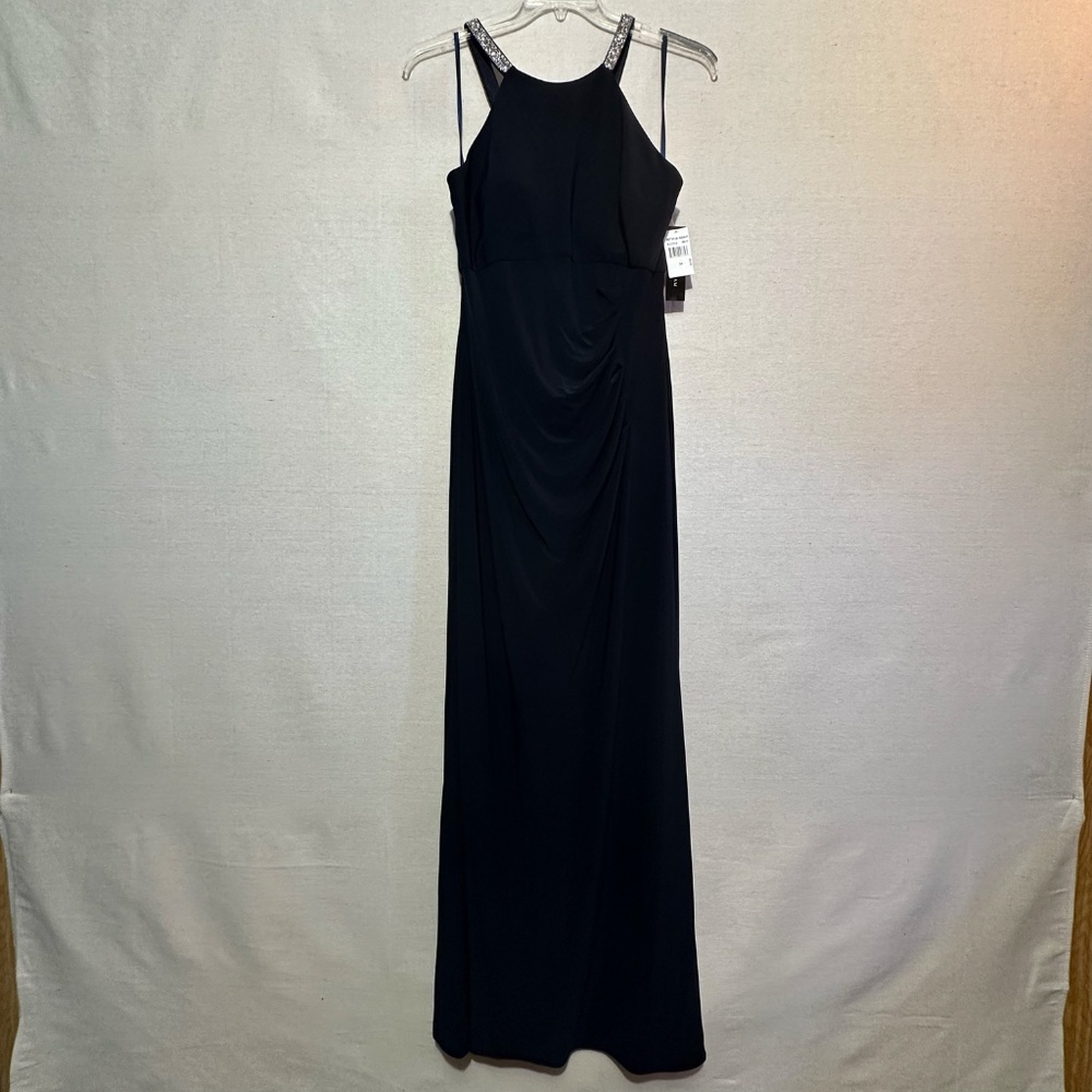 NWT Betsy & Adam Jayleen High Neck Side Ruched Stretch Knit Gown - size 16 - Picture 3 of 8